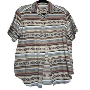 Vintage Western Button Up Shirt Womens M Boho Short Sleeve Aztec Collared Top